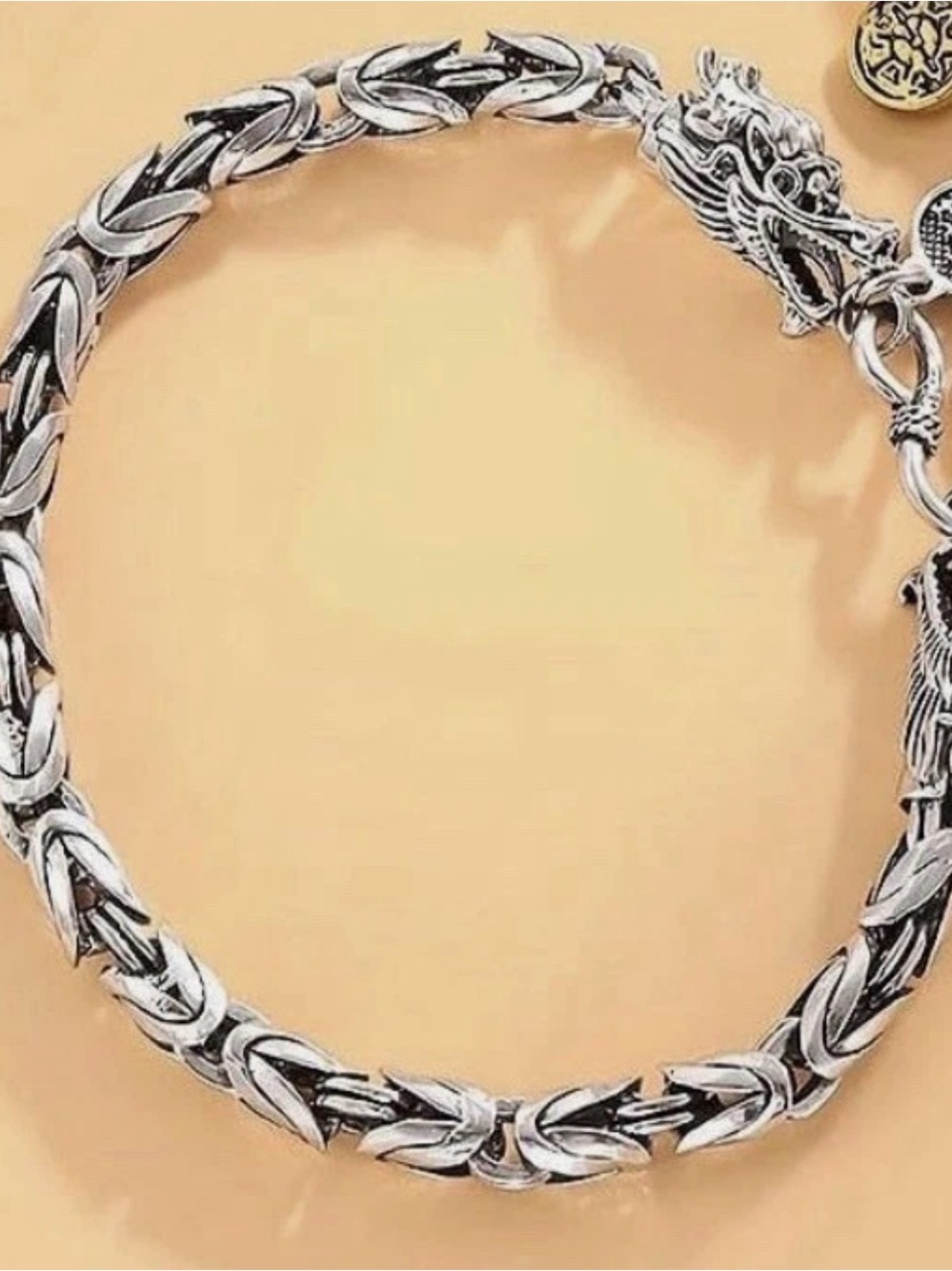 Men's Silver Dragon-Link Chain Bracelet